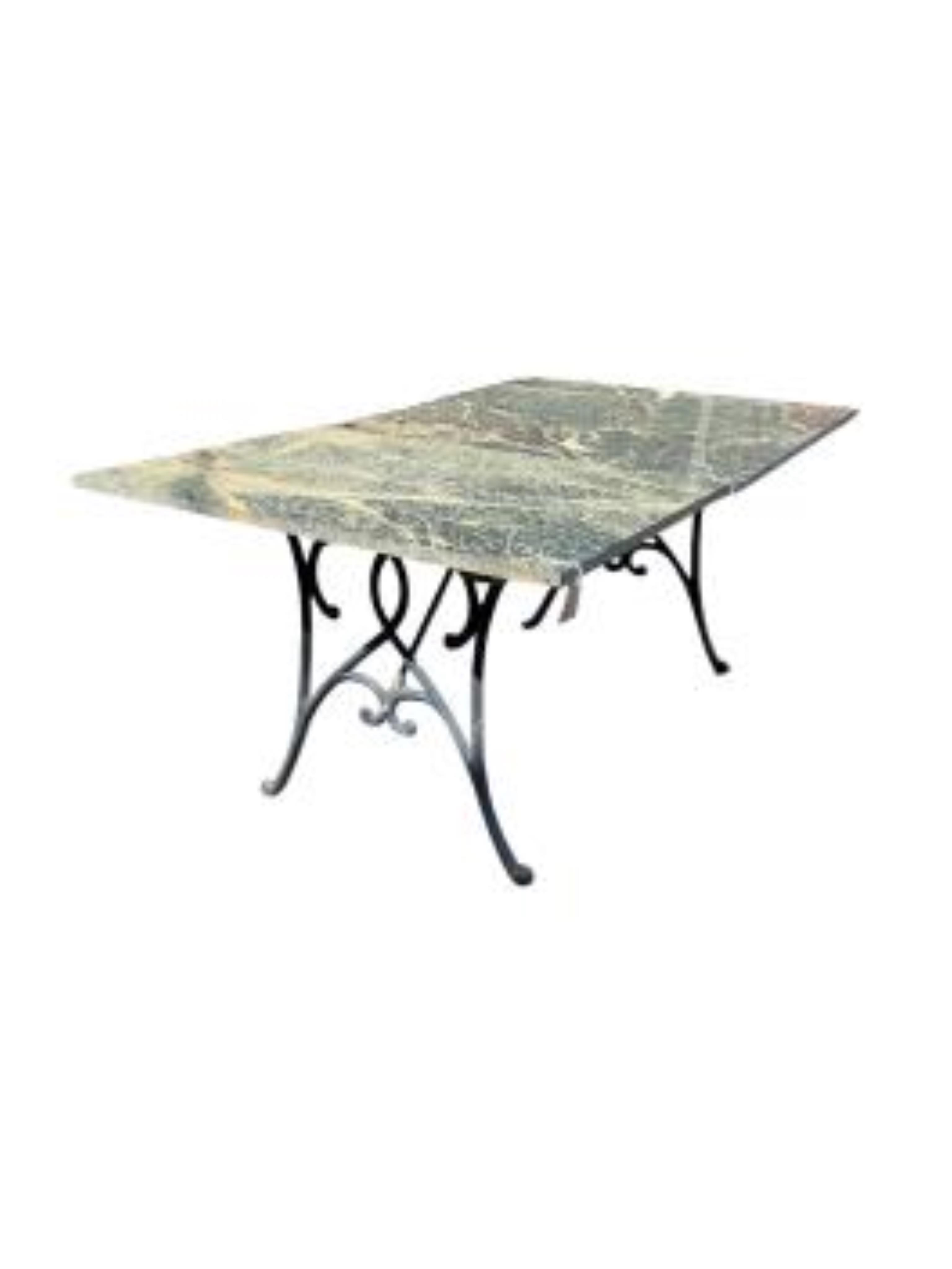 A marble top rectangular garden table, top in two sections, with 160cm, depth 94cm, height 67cm